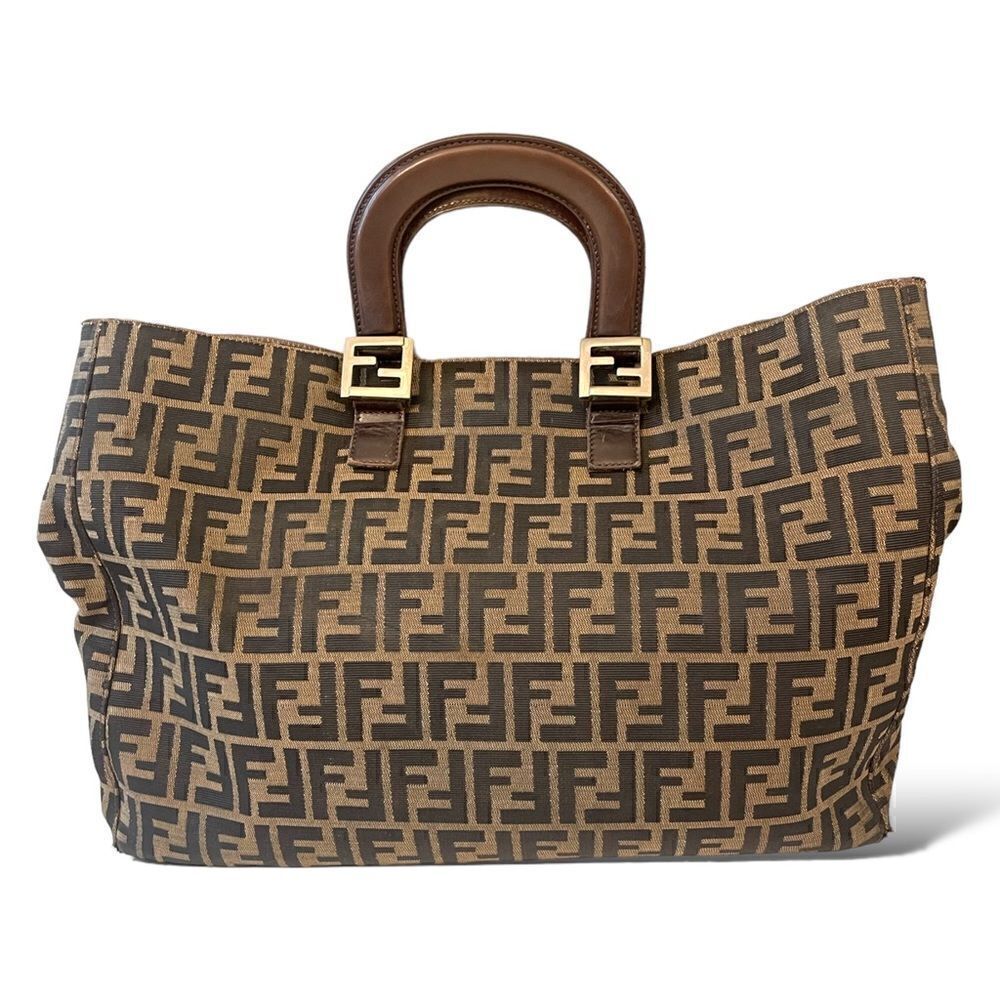 FENDI ZUCCA Print LARGE Vintage Twin Tote